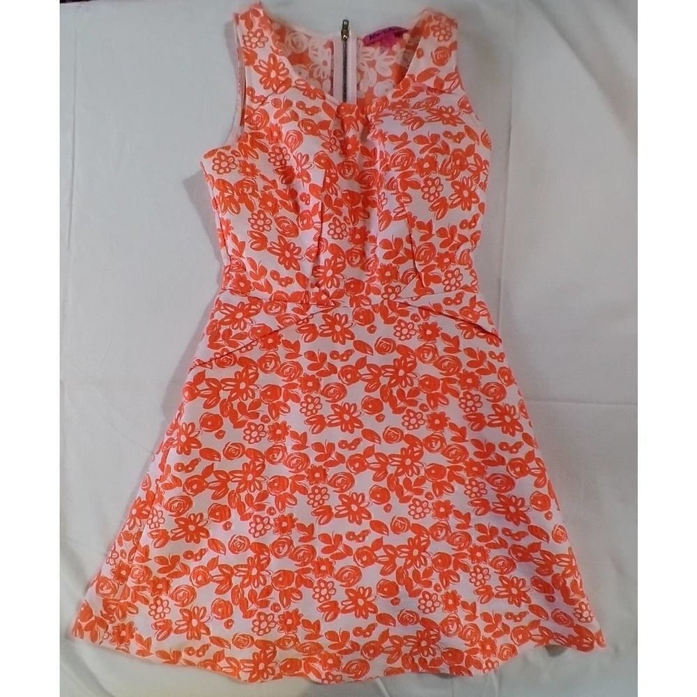 BETSEY JOHNSON SIZE 4 SUMMER TEA PARTY ORANGE FLORAL TANK DRESS SLEEVELESS MIDI
